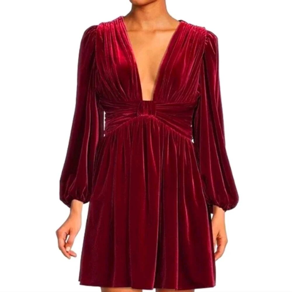 Gianni Bini Mariah Dress Sleeve Plunging V-Neck Burgundy Velvet Y2K 6 A011053